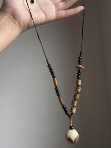 1 pieza Collar de cuentas de madera y jade blanco de estilo zen chino, cadena de suéter larga de inspiración vintage, adecuado para ocasiones formales, regalo ideal para amigos y familiares