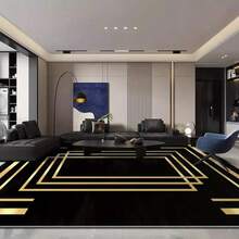 1pc Black Velvet Carpet With Golden Lines, Suitable For Living Room, Dining Room, Bedroom, Study, Available In Multiple Sizes - màu đen - Xem 5