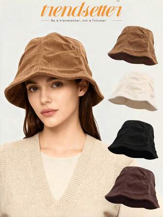 1pc Women's Retro Corduroy Bucket Hat, Textured Design With Soft Structured Silhouette, Fashionable Hat For Autumn/Winter, Versatile For Daily Streetwear, Casual Outings, City Walks & Looks, A Must-Have Stylish Accessory For Fashion-Conscious Ladies Accessories For Winter