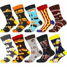 Men's Funny Novelty Crazy Pattern Dress Socks For Gifts - 黑色/藍色/黃色/多色食品-10米 - 查看 1