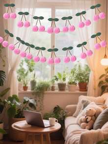 2 sets de decoración de corona de flores de cerezo rosa, decoración de cumpleaños de flores de cerezo con bolas de peluche, guirnalda colgante DIY, decoración de pared para dormitorio, decoración de fiesta y pared para vacaciones - Rosa - Ver 8