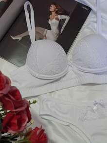 Conjunto de Lingerie Bojo Tecido Canelado com Detalhe Renda Nádia - Transparente - Visão 2