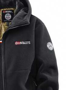 Men's Fleece-Lined Thickened Hooded Jacket For Autumn And Winter - Stylish, Casual, Letter-Printed, Warm Outerwear - Black - View 4