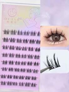 48pcs/Set Double-Pointed Wheat Ear Natural Look Soft Curly Cartoon Style Segmented Individual Cluster False Eyelashes, Suitable For Women Daily Commute, Date, Party - C - View 5