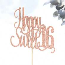 Rose Gold Glitter Happy Sweet 16 Cake Topper Happy 16th Birthday Cake Decor Hello 16 Cheers To 16 Years Birthday Party Decoration Plies - như hình ảnh - Xem 7