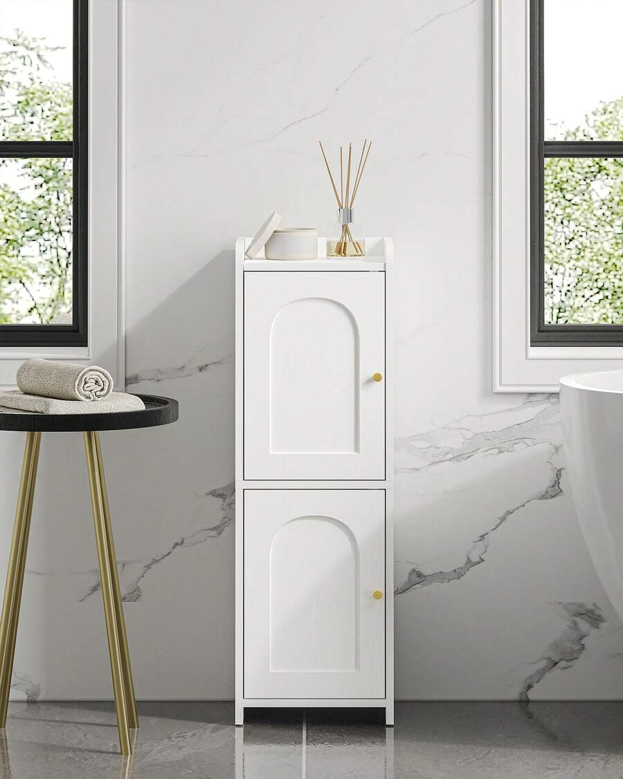 HEXCELEN Bathroom Storage Cabinet, Corner Floor Cabinet With 2 Doors And Adjustable Shelf, Narrow Toilet Paper Cabinet, Bathroom Organizer For Small Spaces, White - 白色 - 查看 1