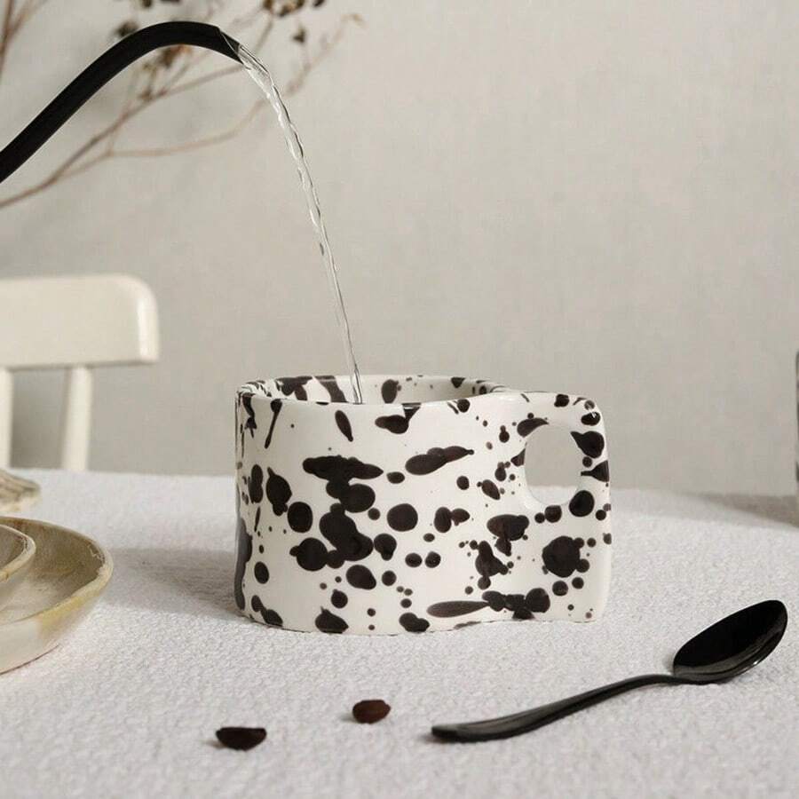 1pc Black & White Polka Dot Ceramic Mug, Coffee Cup, Fashionable Couple Milk Cup, High-Quality Breakfast Cup, Suitable For Home, Back To School, Gift For Friends, Valentine's Day, Mother's Day, Christmas, Water Bottle, Indoor & Outdoor, Camping - 多 - 查看 1