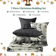King Comforter Set, Classic Red Black Plaid-Piece Bedding Set, Farmhouse Lightweight All-Season Bed In A Bag With Sheets, Pillowcases & Shams, Home Decor - Màu xám Giáng sinh - Xem 7
