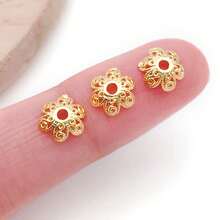 10/50 件真 18K 镀金花丝金色花形珠子端盖 漂亮花丝金色珠子端盖 适用于工艺品 DIY 珠宝制作用品 - 金色 - 查看 5