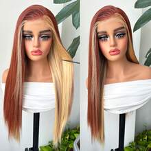 Halloween Christmas 13*4 Lace Front Wigs Straight Wigs With High Quality Synthetic Hair 28inch Highlight Red Wigs And Good Texture - 挑染紅色 - 查看 2
