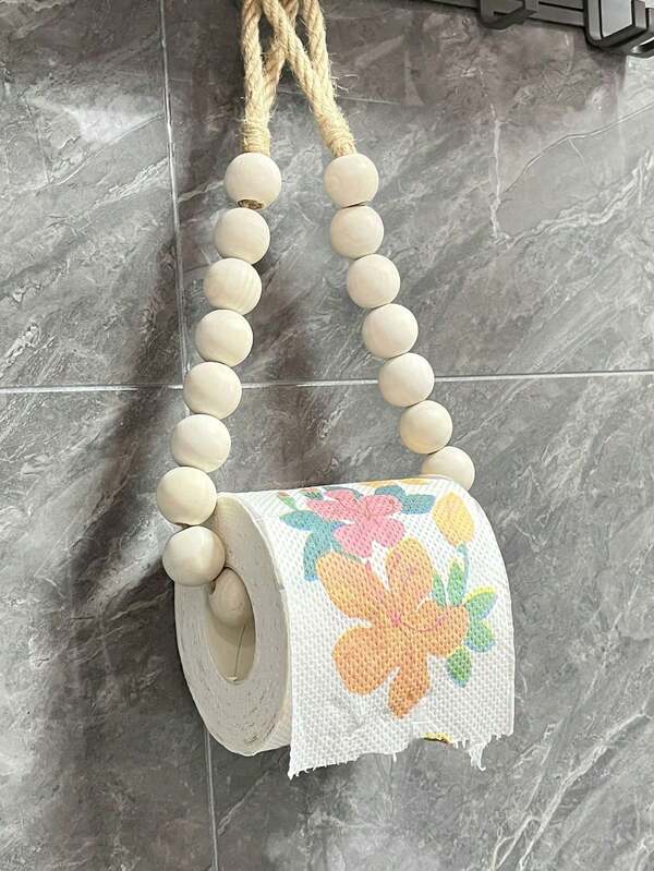 1 pièce Porte-papier toilette de style bohème fait main avec perles/Rangement de papier toilette en macramé avec corde suspendue/Porte-papier toilette et serviette de décoration murale de salle de bain/Corde de papier murale pour auberge/Porte-papier toilette mural de style nordique pour la maison/Porte-serviette en papier décoratif avec perles/Porte-serviette de décoration d'hôtel de luxe, convient pour la maison et l'hôtel