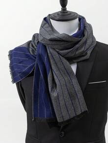 1 件男士秋冬新款温暖柔软仿羊绒流苏格子花卉几何图案商务围巾 - 彩色 - 查看 2