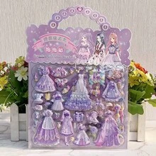 Pegatinas de disfraz para niños, pegatinas de escena 3D de doble capa de princesa de dibujos animados con manija para que las niñas se vistan