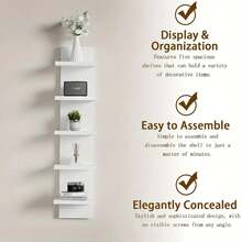 Senmeo 5-Tier High Tower Floating Wall Shelf (White PVC Plastic), Wall-Mounted Rack For Bedroom/Living Room/Entryway - White - View 3