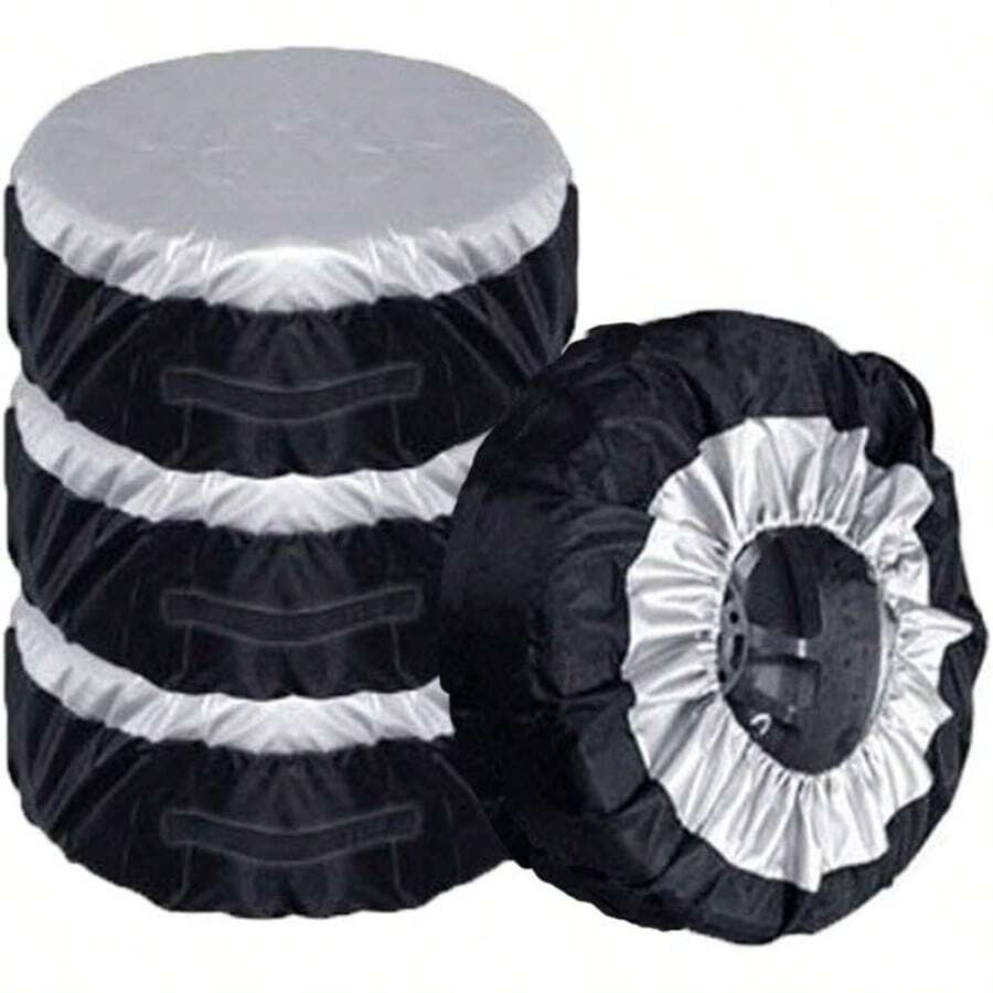 Housse de protection pour pneu de voiture, lot de 4 pièces, protection solaire, sac de protection pour pneu, housse de roue de secours - Noir Argent - Voir 1
