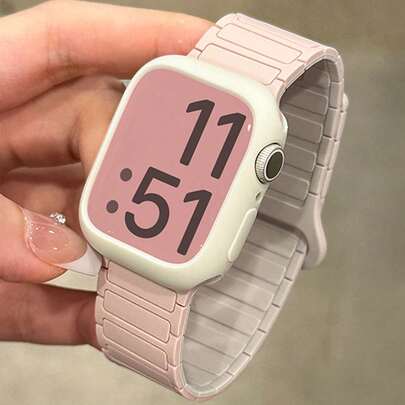 一套双色磁扣硅胶表带+表壳，适用于46mm、38mm、40mm、41mm、42mm、44mm、45mm、49mm表盘，可爱糖果色表带搭配保护壳，兼容苹果Series 11、10、9、8、7、6、5、SE、Ultra 2。