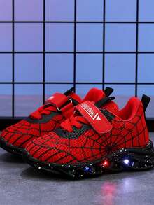 MGO Kidss MGO Kids Boys Shoes With Light-Up Soles, 2024 Spring & Autumn New Fashion Spiderweb Luminous Sneakers For Boys, Mesh Breathable Sports Shoes, 1-6 Years - Red - View 6