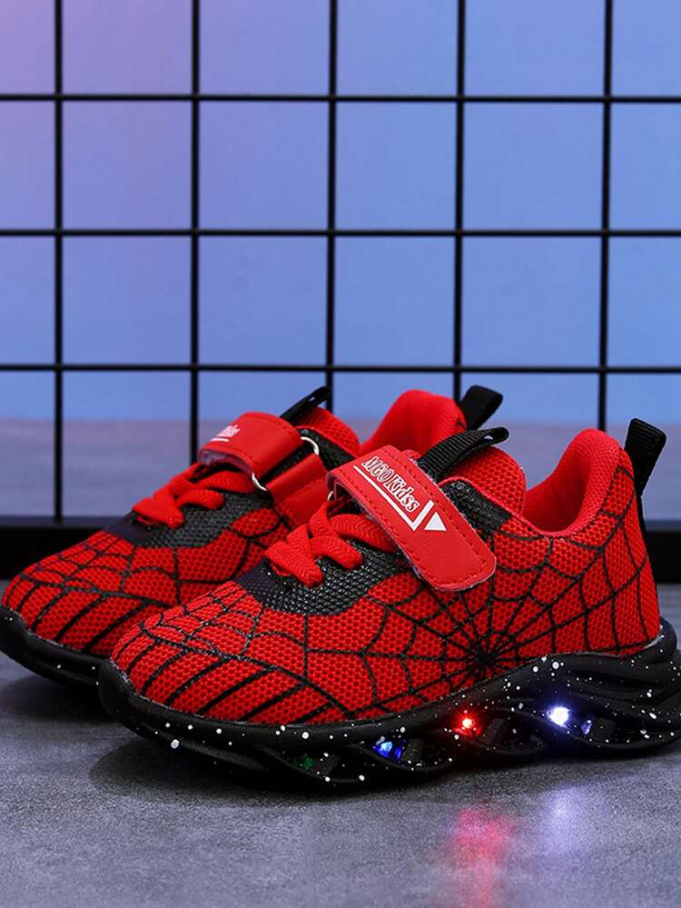 MGO Kidss MGO Kids Boys Shoes With Light-Up Soles, 2024 Spring & Autumn New Fashion Spiderweb Luminous Sneakers For Boys, Mesh Breathable Sports Shoes, 1-6 Years - Red - View 5