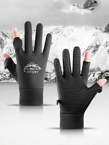 1 Pair Winter Outdoor Cycling Two-Finger Flip-Top Gloves - Black - View 2