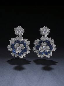 زوج من أقراط قلادة الزهرة الفاخرة من النحاس والزركونيا المكعبة، مناسبة للملابس الرسمية والحفلات والسهرات - إسقاط الأقراط - مشاهدة 10