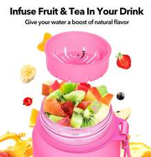 Motivational Water Bottle With Time Marker And Fruit Strainer, Leak-Proof, With Carrying Strap, Perfect For Fitness, Gym And Sports - Hồng Xanh - Xem 6