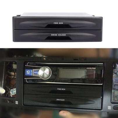 GEARZAAR Universal Car Single/Double Din Radio Pocket Kit W/ Drink-Cup Holder Storage Box