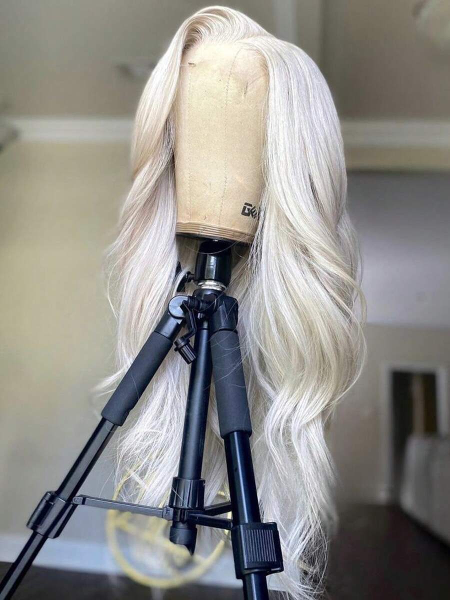 Platinum Blonde 13x4 HD Transparent Body Wave Lace Front Wigs Human Hair Ready To Wear 250 Density Glueless Wigs Human Hair Pre Plucked With Baby Hair Brazilian White Colored Water Wave Lace Frontal Wigs For Women - 米色 - 查看 1
