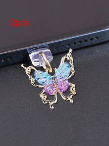 Nút chống bụi kim loại hình bướm chuyển màu, phụ kiện trang trí điện thoại chống bụi thiết kế quyến rũ - Nhiều màu - Xem 17
