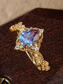 1PC Luxurious Womens Rings Violet Shining Rings For Women Engagement Wedding Band Promiss Ring Merry Christmas Valentine's Day Anniversary Gift For Her Gorgeous Jewelry Ring - 紫羅蘭色 - 查看 3