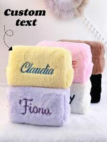 Geantă de depozitare personalizată din pluș, brodată - Geantă de depozitare personalizată cu nume, opțiuni multicolore, organizator divers pentru copii, geantă de depozitare pentru papetărie pentru studenți, cadou pentru copii, geantă de depozitare cu desene animate, cadou de ziua de naștere, cadou de Crăciun