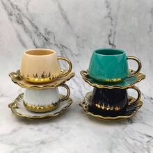 一套陶瓷水杯碟，手工绘制金色、银色及其他多种颜色，健康饮水及咖啡伴侣，陶瓷杯碟，家居装饰咖啡杯，派对及礼品陶瓷水杯，情侣创意陶瓷杯碟套装 - 彩色 - 查看 11