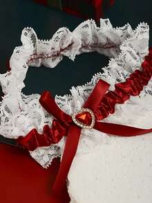 1pc Sexy Christmas Red Heart Shaped Elastic Leg Garter, Lace Trim Sensual Pure Desire Atmosphere - Red - View 3