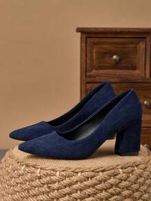 MonaNise Women's Fashion Brown Pointed Toe Slip-On Pumps, Suitable For Home, Office, Travel, Casual, Vintage, Versatile, Comfortable Shoes - Navy Blue - View 5