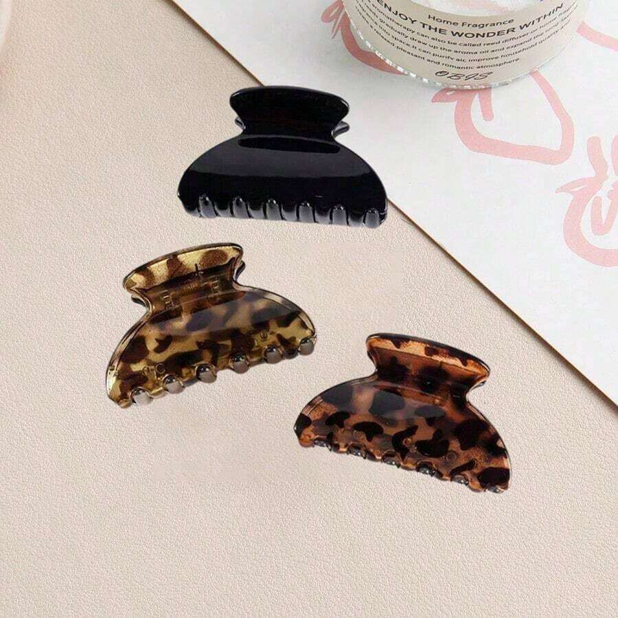 3pcs/Set Leopard Print Semicircle Hair Claws, Retro Minimalist Elegant Hair Accessories, Fashion Versatile Claw Clips For Daily, Casual, Date, Work Use Fashion Hair Clips Fall Winter For Vacation Outfits Woman - 3件套星空 - 查看 1