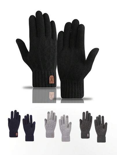 1pc Winter Warm Gloves, Touchscreen, Thermal Lined, Knitted, Windproof, Cycling, For Men Fluffy