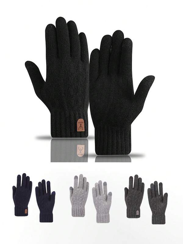 1 pieza Guantes de invierno cálidos, con pantalla táctil, forro térmico, de punto, a prueba de viento, para ciclismo, para hombres esponjosos