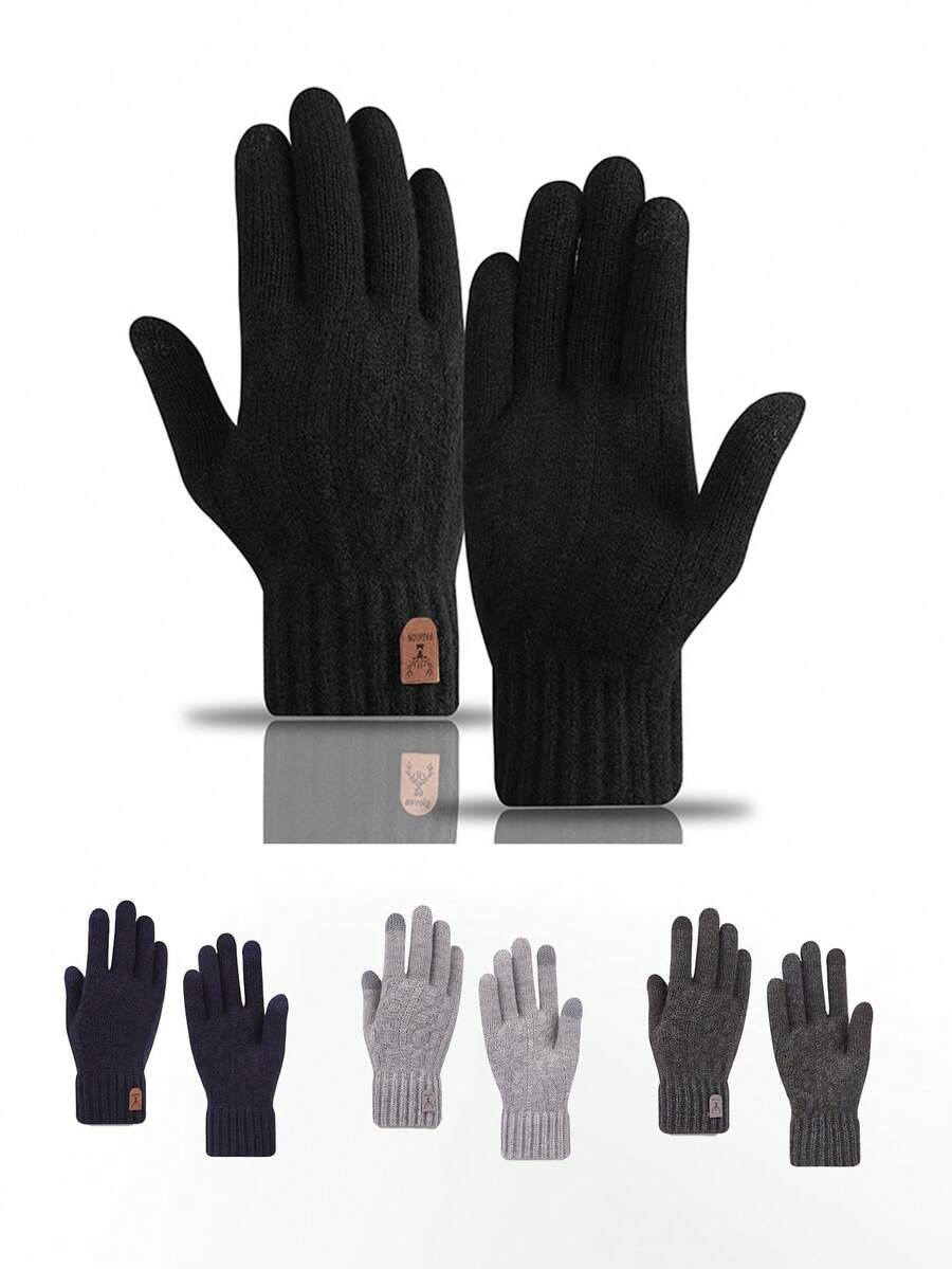 1 pieza Guantes de invierno cálidos, con pantalla táctil, forro térmico, de punto, a prueba de viento, para ciclismo, para hombres esponjosos