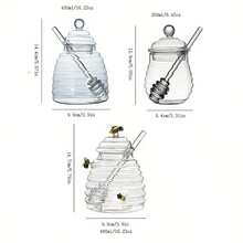 云贝1号优雅蜜蜂主题蜂蜜罐，带一体式勺子 - 高硼硅玻璃容器，密封盖 - 耐热耐冲击，适用于厨房、食品储藏室、餐桌 - 蜜蜂装饰 - 养蜂人和家庭厨师的理想礼物，蜜蜂主题厨房装饰，食品储藏室收纳，花卉图案，高档厨具，糖浆分配器，厨房爱好者