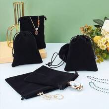 20X Velvet Gift Bags Wedding Favour Velvet Drawstring Jewellery Gift Bags Pouches - Black - View 7