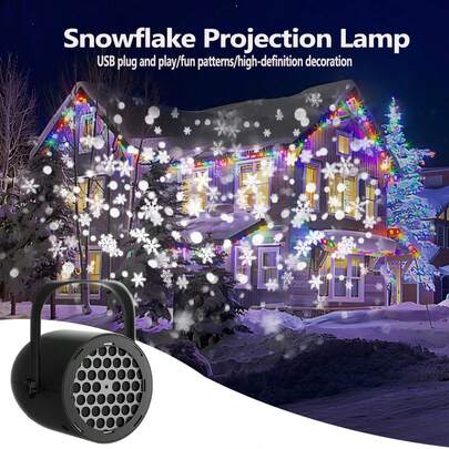 1pc Popular Snowflake Projectors Black/White Shell USB Power Supply, High-Definition Light Source, Fun Animation Patterns, Plug And Play, Romantic Decorative Lights, Atmosphere Lights, Home Bedroom, Winter, Christmas, New Year, Multi Scene Applicability