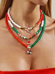 قلادة عالقة بشكل رنة عيد الميلاد بسيطة قطعة واحدة، قلادة خرزية ملونة