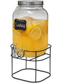 Dispensador de bebidas vintage, dispensador de agua de vidrio, vitolero de vidrio con etiqueta negra y tapa (8 litros con base) - 8 L sin base - Ver 8