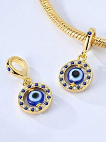 1 pieza de cuentas con diseño giratorio y brillo de circonita cúbica con revestimiento de plata, ojos azules, apta para hacer pulseras DIY para uso diario, fiestas y compras