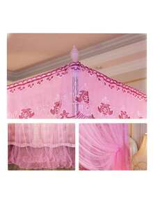 Mosquitera, cuadrada con malla, para camas king, queen y cuna, toldos a prueba de insectos para casa y camping - Rosa - Ver 4