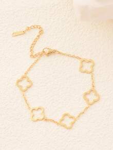 1 pièce Bracelet creux à fleur de trèfle, convient pour le port quotidien des femmes - Multicolore - Voir 2