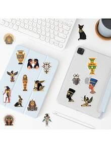 50pcs Vinyl Egyptian Stickers - CACOMVE Mixed Cartoon Decals For Water Bottle, Skateboard, Laptop, Phone, Reusable Waterproof Graffiti Stickers For Journaling, Scrapbooking, Party Supplies