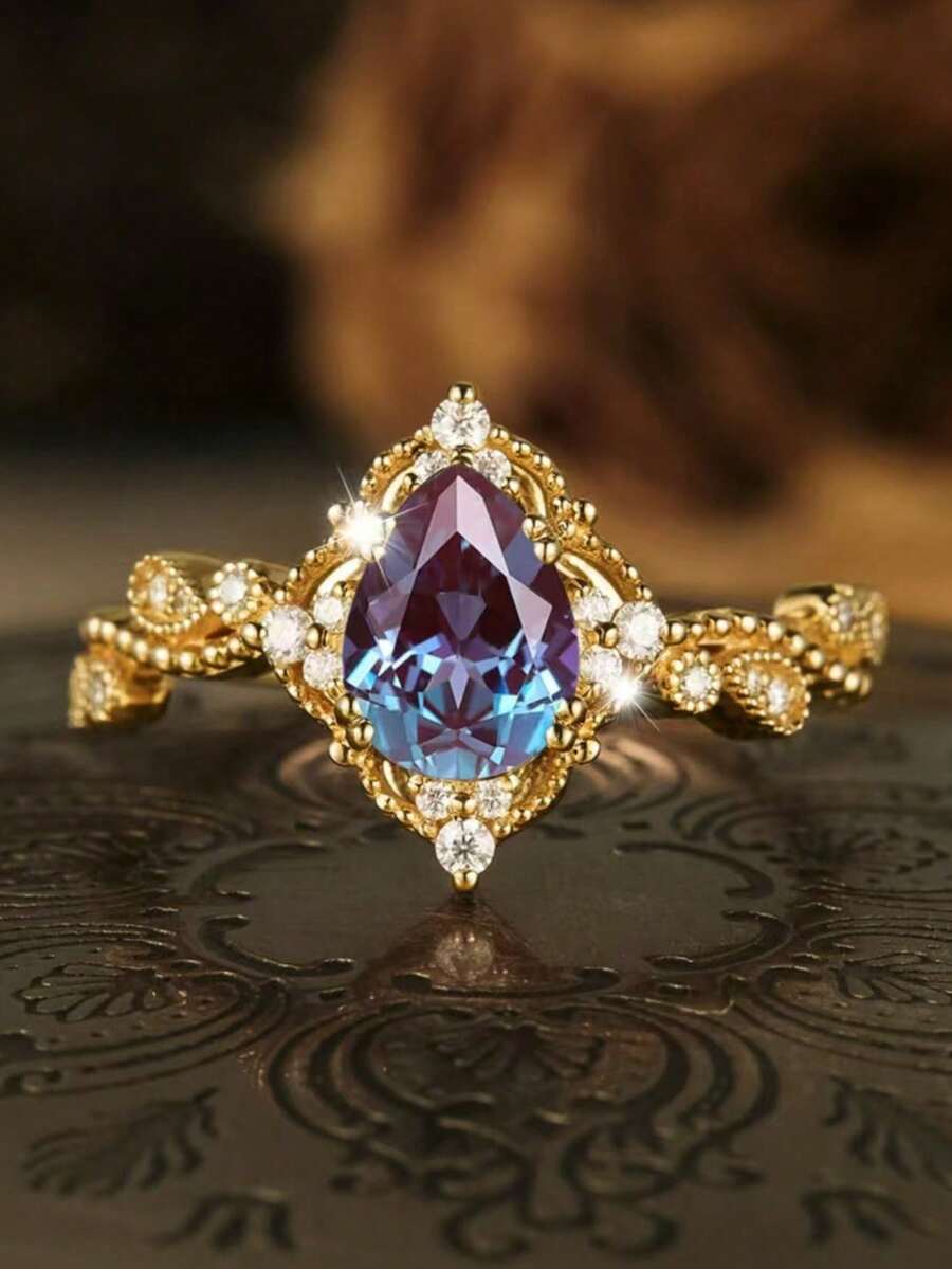 1PC Luxurious Womens Rings Violet Shining Rings For Women Engagement Wedding Band Promiss Ring Merry Christmas Valentine's Day Anniversary Gift For Her Gorgeous Jewelry Ring - 紫羅蘭色 - 查看 1