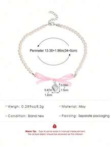 French Sweet Pure Pearl Clavicle Chain - 1pc Pink Heart Bow Necklace, Niche Design, Women's Versatile Accessory - 粉色 - 查看 5