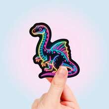 56Pcs Neon Dinosaur Stickers, Fashion Gradient Various Dinosaur Animal Graffiti Stickers, Waterproof Decals For Phone Case Water Bottle Travel Suitcase, Teens And Adult Back To School. - 彩色 - 查看 2