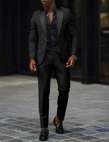 New Arrival: Fall Bestseller Men's Business Casual Suit Set Men's Wedding Groom Slim-Fit Two-Piece Suit - 黑色 - 查看 9
